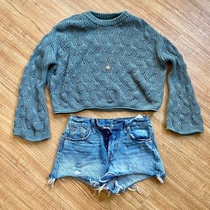 Open Knitted crop top bell sleeve sweater